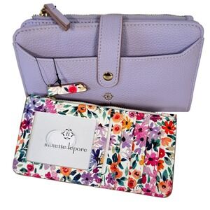 Nanette Lepore Lilith Lavender Floral Bifold Wallet Card Case Organizer NEW